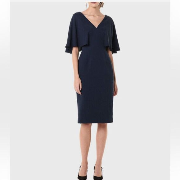 NWT Dress the Population womens Louisa Flutter Sleeve V Neck Midi Sheath Dress - Picture 1 of 5